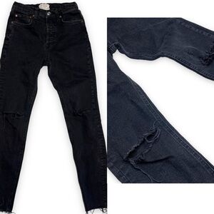 Free People Black High Waisted Jeans Fray Hem